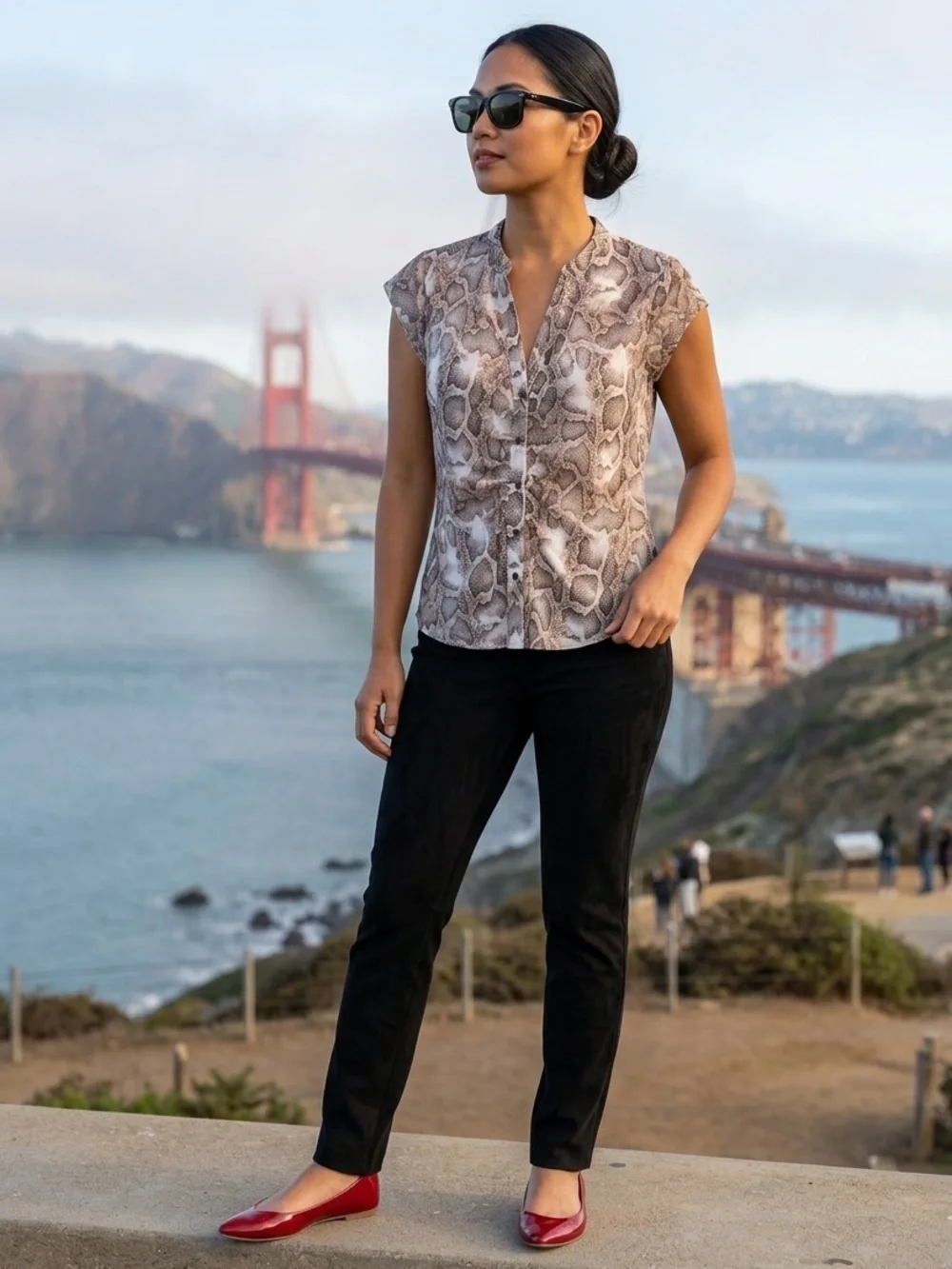 Les Serein Snake Print Cap Sleeve Blouse - Picture 1 of 7